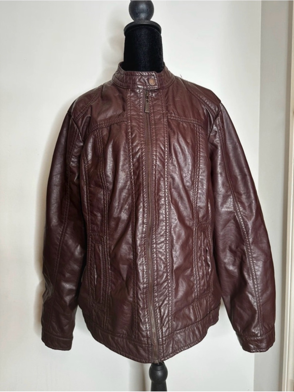 Unisex Brown Leather Zip Front Jacket